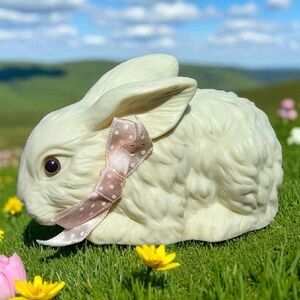 Vintage Russ Porcelain Bunny w/Pink Bow  #15439